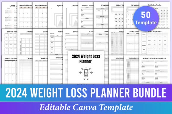2024 Weight Loss Planner Bundle Canva: Your All-in-One Editable Design Solution
