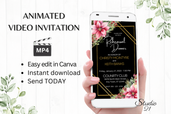 Christmas Rehearsal Dinner Invite W7195: Effortless Elegance