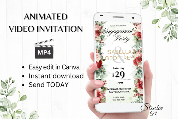 Red Roses Engagement Party Invite W1444: A Digital Solution