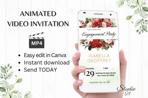 Red Roses Engagement Party Invite W1446: A Digital Template for Your Celebration