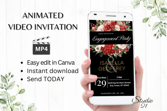 Red Roses Engagement Party Invite W1447: A Digital Design Solution